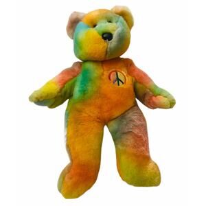 Ty Beanie Baby Buddies Pastel Tie Dye Peace the Bear Bean Bag Plush 13" 1999